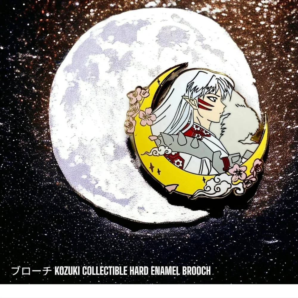 Yellow Moon Sakura Enamel Pin Brooch - Women Jewelry Inuyasha Seshomaru